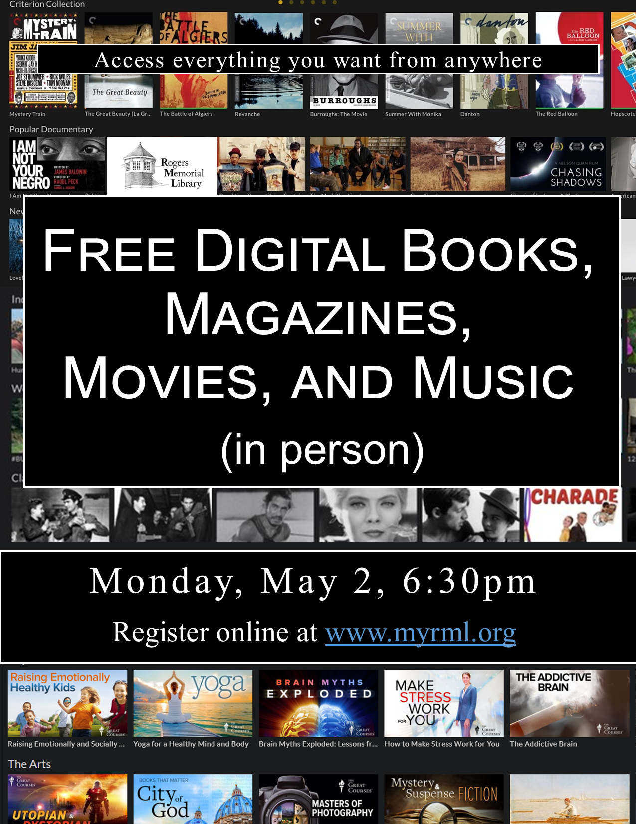 Free Digital Books, Magazines, Movies, and Music (In person)
