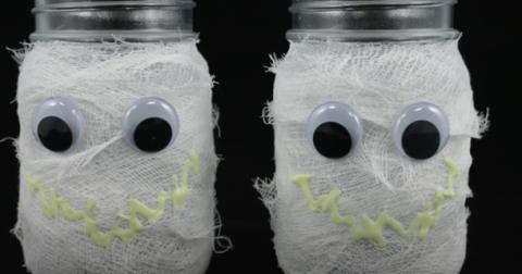 Glow in the Dark Mummy Mason jar